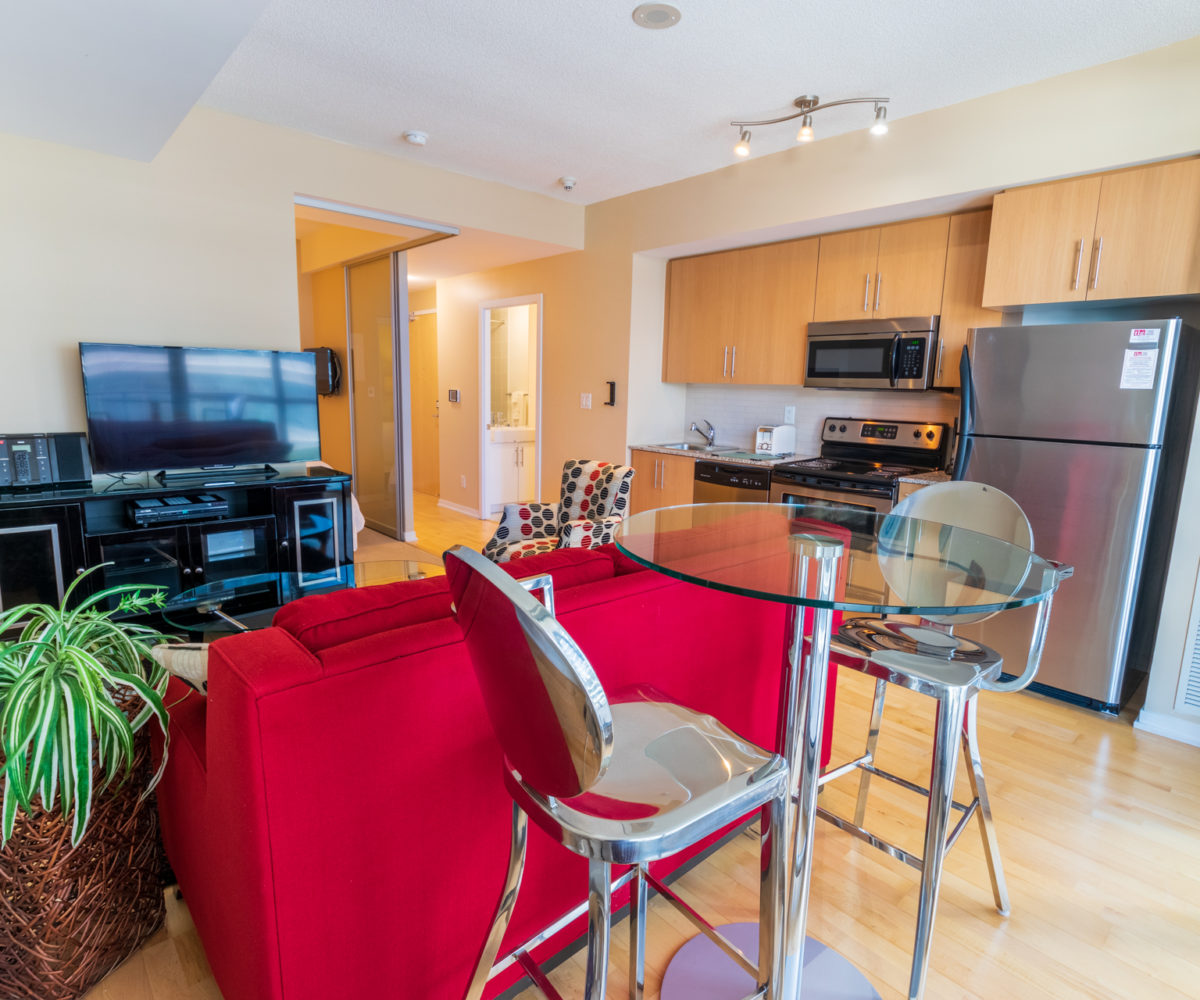 Suite for Rent at Maple Leaf Square Downtown Toronto. Living Room Kitchen