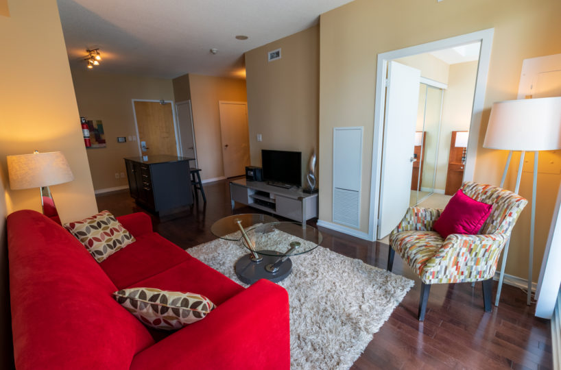 Rental at Maple Leaf Square Downtown Toronto Living Room Kitchen Bedroom