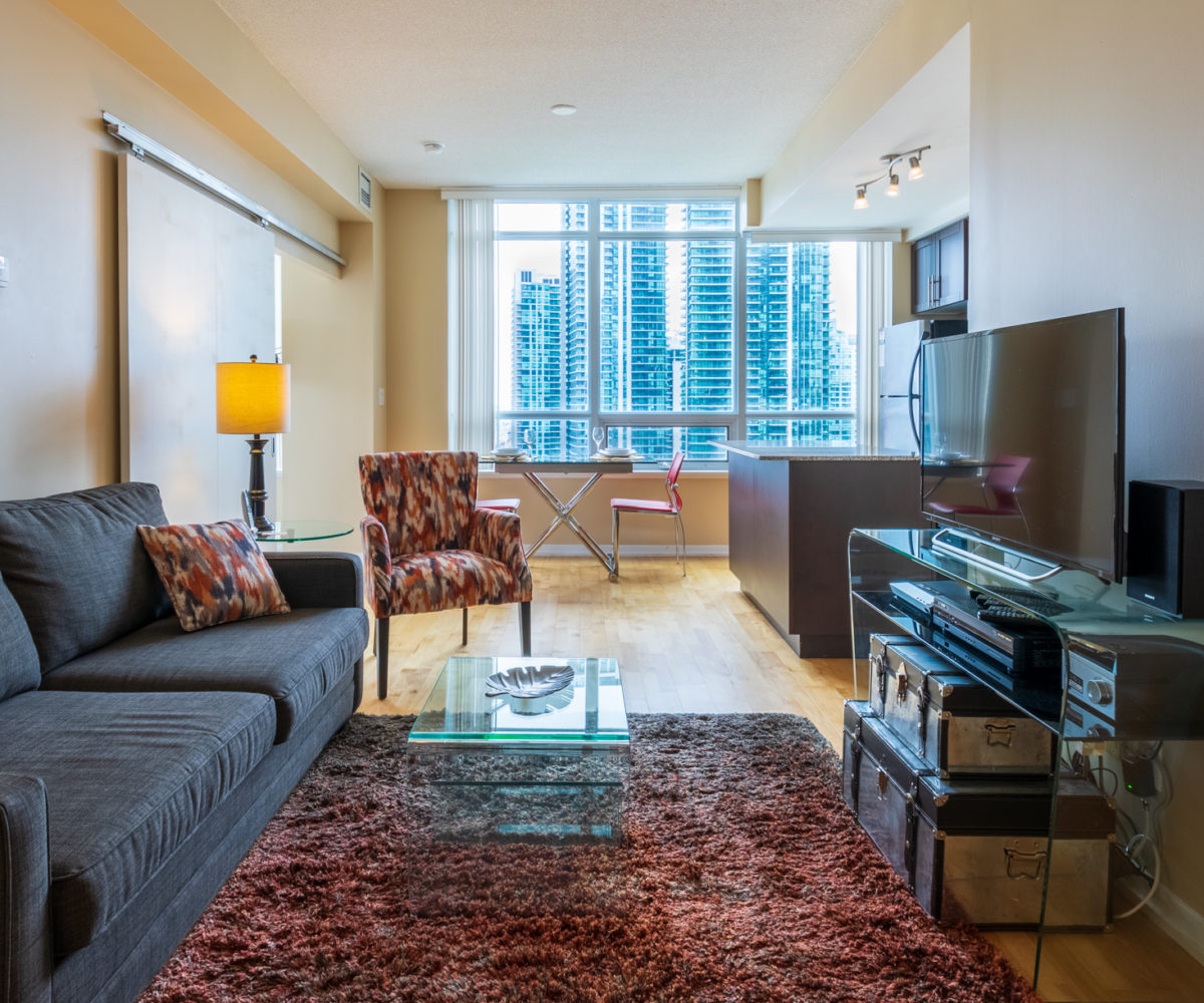 Suite for Rent at Maple Leaf Square Downtown Toronto, Living Room Sofa Window