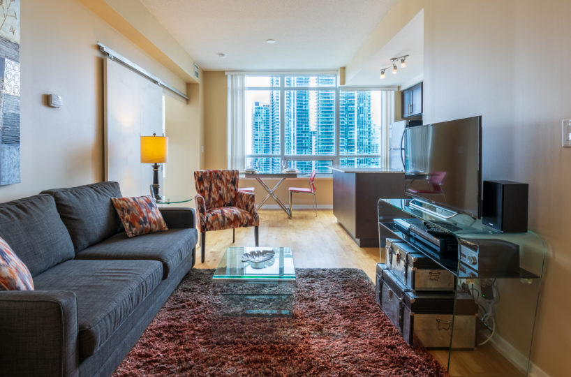 Suite for Rent at Maple Leaf Square Downtown Toronto, Living Room Sofa Window