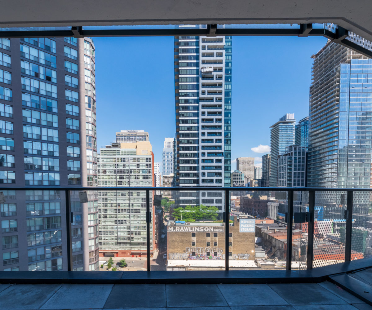 Rental Apartment Balcony looking at Toronto Downtown buildings. Terrace, View to Other Buildings