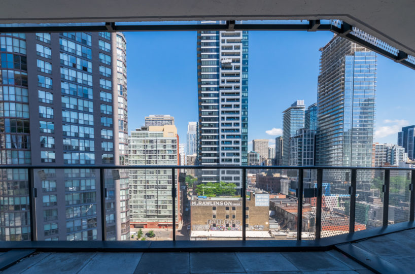 Rental Apartment Balcony looking at Toronto Downtown buildings. Terrace, View to Other Buildings
